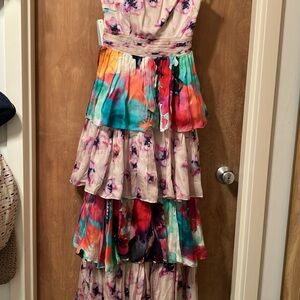 Anthropologie Pink and Red Strapless Dress